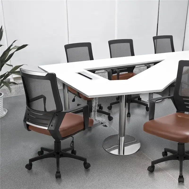 Adjustable Ergonomic Mesh Office Chair with Lumbar Support - 360° Swivel, 265lb Capacity, PU Leather & Mesh Back