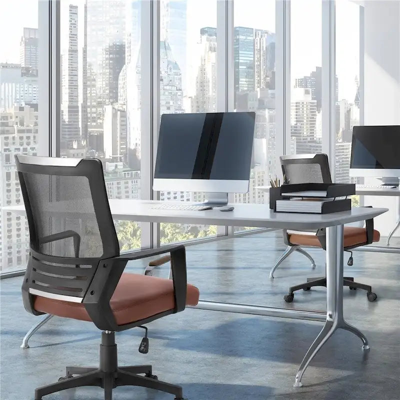 Adjustable Ergonomic Mesh Office Chair with Lumbar Support - 360° Swivel, 265lb Capacity, PU Leather & Mesh Back