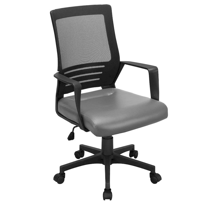 Adjustable Ergonomic Mesh Office Chair with Lumbar Support - 360° Swivel, 265lb Capacity, PU Leather & Mesh Back