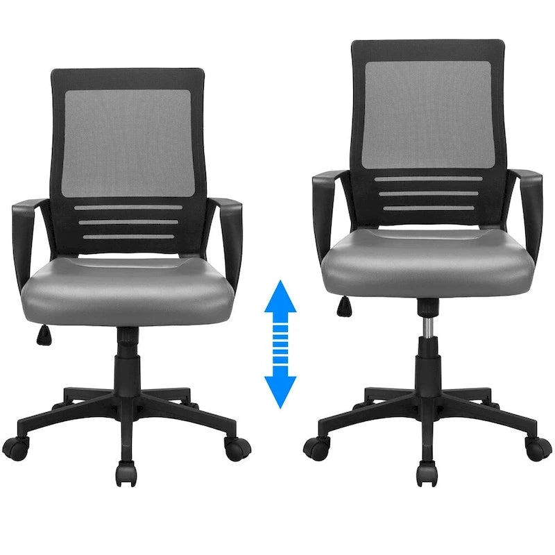 Adjustable Ergonomic Mesh Office Chair with Lumbar Support - 360° Swivel, 265lb Capacity, PU Leather & Mesh Back