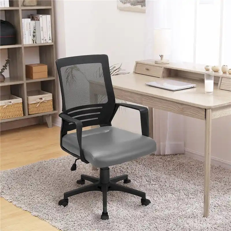 Adjustable Ergonomic Mesh Office Chair with Lumbar Support - 360° Swivel, 265lb Capacity, PU Leather & Mesh Back