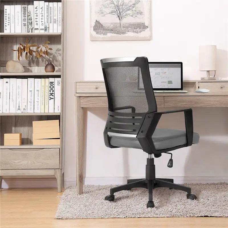 Adjustable Ergonomic Mesh Office Chair with Lumbar Support - 360° Swivel, 265lb Capacity, PU Leather & Mesh Back