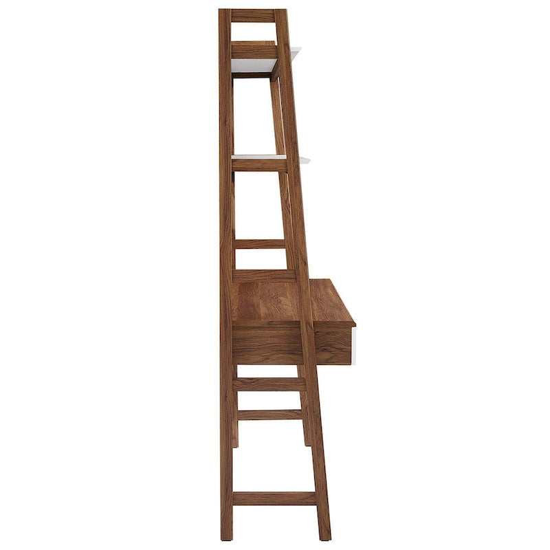 Modern Office Desk with 2 Pull-Out Drawers Built-In Tiered Bookshelf Particleboard MDF Construction Home Workspace