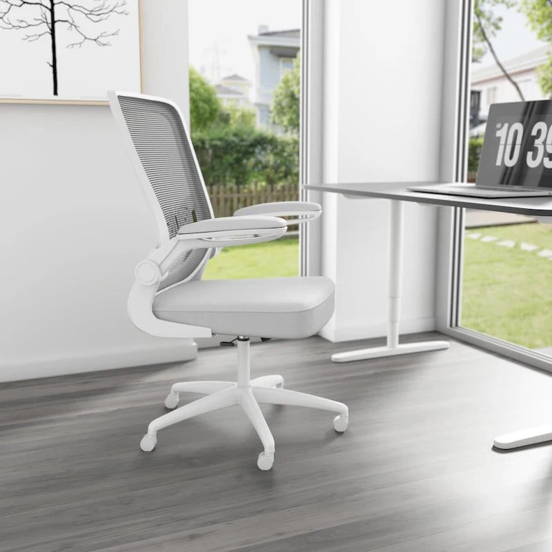 Ergonomic Mesh Task Chair with Flip-Up Arms & Pneumatic Height Adjustment - Breathable Back, Tilt Tension Control, 275 lbs Capacity - Grey Office Chair