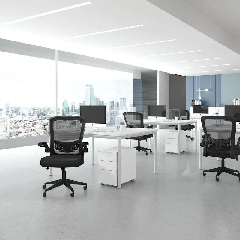 Ergonomic Mesh Task Chair with Flip-Up Arms & Pneumatic Height Adjustment - Breathable Back, Tilt Tension Control, 275 lbs Capacity - Grey Office Chair