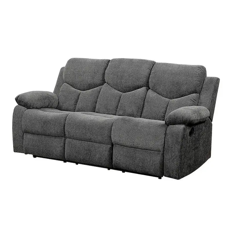 82-Inch Gray Chenille Reclining Sofa - Manual Recline, Pillow Top Arms, Black Legs, 660lb Capacity, Soft Upholstery