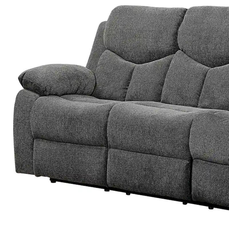 82-Inch Gray Chenille Reclining Sofa - Manual Recline, Pillow Top Arms, Black Legs, 660lb Capacity, Soft Upholstery