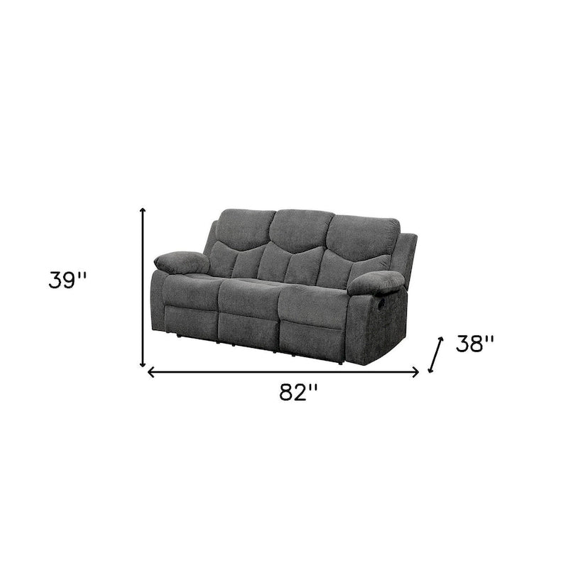 82-Inch Gray Chenille Reclining Sofa - Manual Recline, Pillow Top Arms, Black Legs, 660lb Capacity, Soft Upholstery