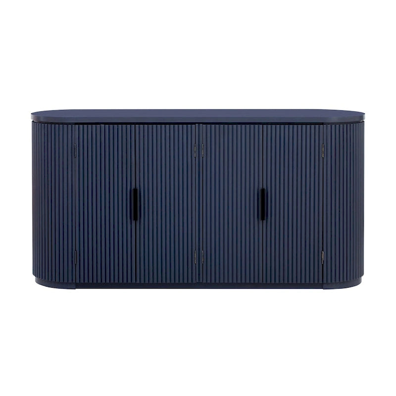 Vertical Striped Door Storage Cabinet with Metal Handles - MDF & Pine Veneer, 3 Adjustable Shelves