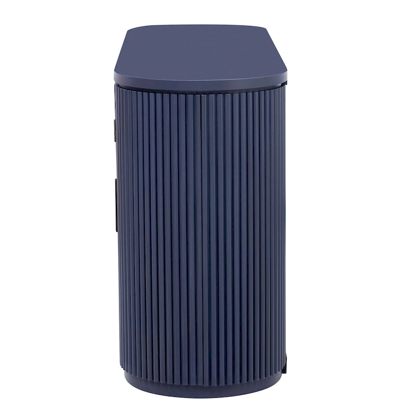 Vertical Striped Door Storage Cabinet with Metal Handles - MDF & Pine Veneer, 3 Adjustable Shelves