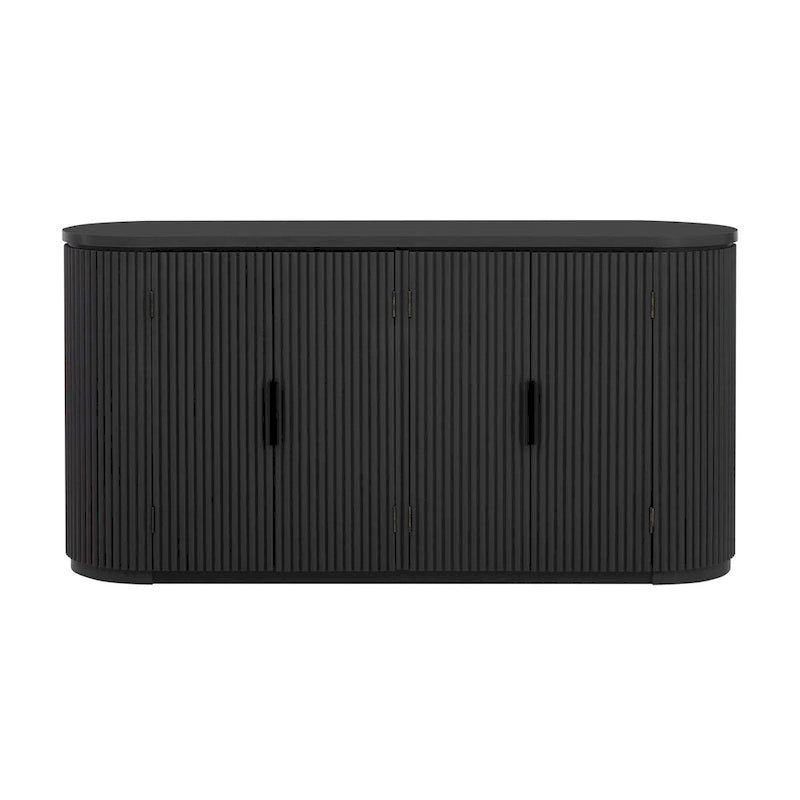 Vertical Striped Door Storage Cabinet with Metal Handles - MDF & Pine Veneer, 3 Adjustable Shelves