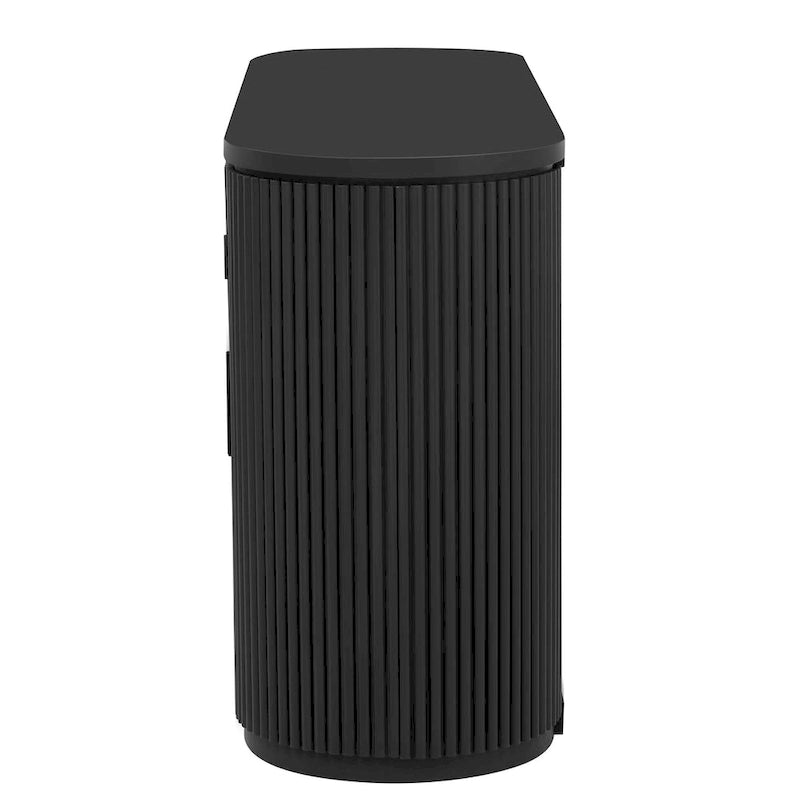 Vertical Striped Door Storage Cabinet with Metal Handles - MDF & Pine Veneer, 3 Adjustable Shelves