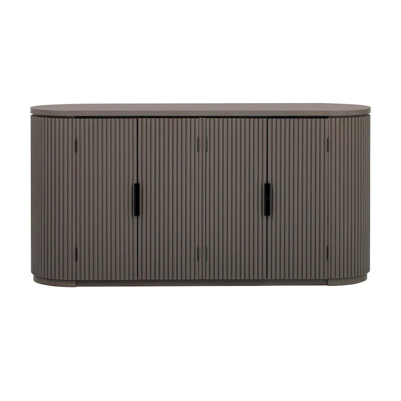 Vertical Striped Door Storage Cabinet with Metal Handles - MDF & Pine Veneer, 3 Adjustable Shelves