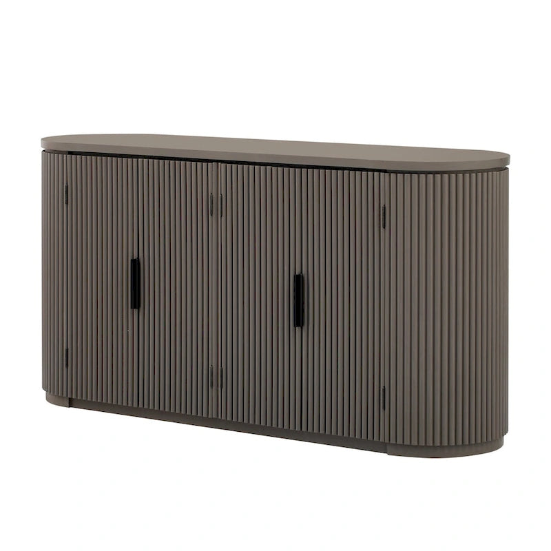 Vertical Striped Door Storage Cabinet with Metal Handles - MDF & Pine Veneer, 3 Adjustable Shelves
