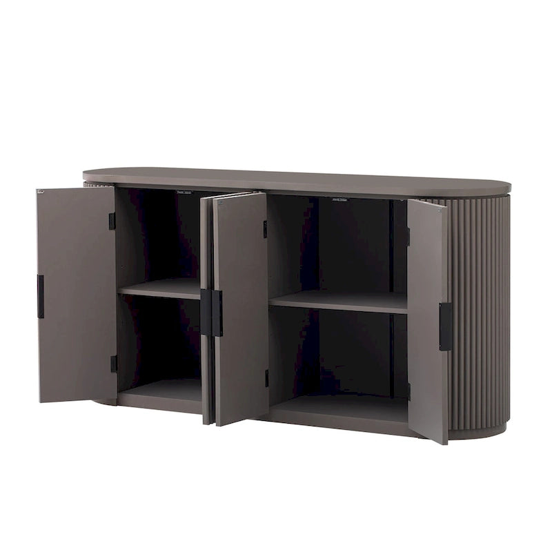 Vertical Striped Door Storage Cabinet with Metal Handles - MDF & Pine Veneer, 3 Adjustable Shelves