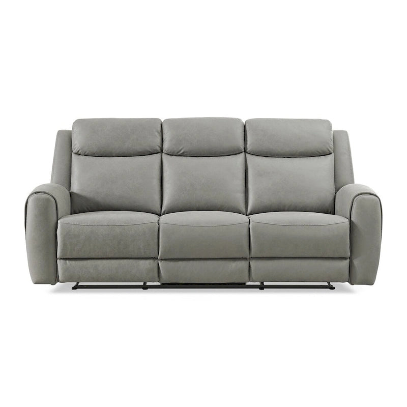 Transitional Manual Reclining Sofa in Gray - Cushioned Back, Track Arms, Pull-Tab Lever, 3-Seater