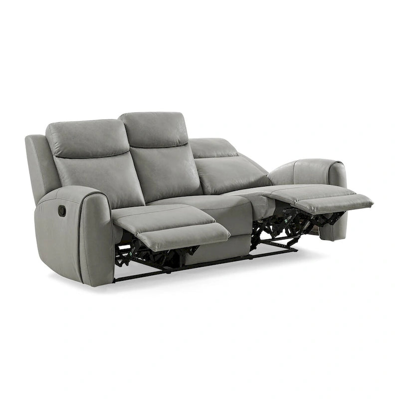 Transitional Manual Reclining Sofa in Gray - Cushioned Back, Track Arms, Pull-Tab Lever, 3-Seater