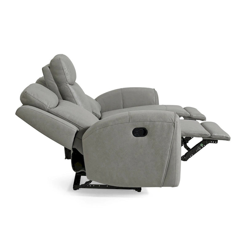 Transitional Manual Reclining Sofa in Gray - Cushioned Back, Track Arms, Pull-Tab Lever, 3-Seater