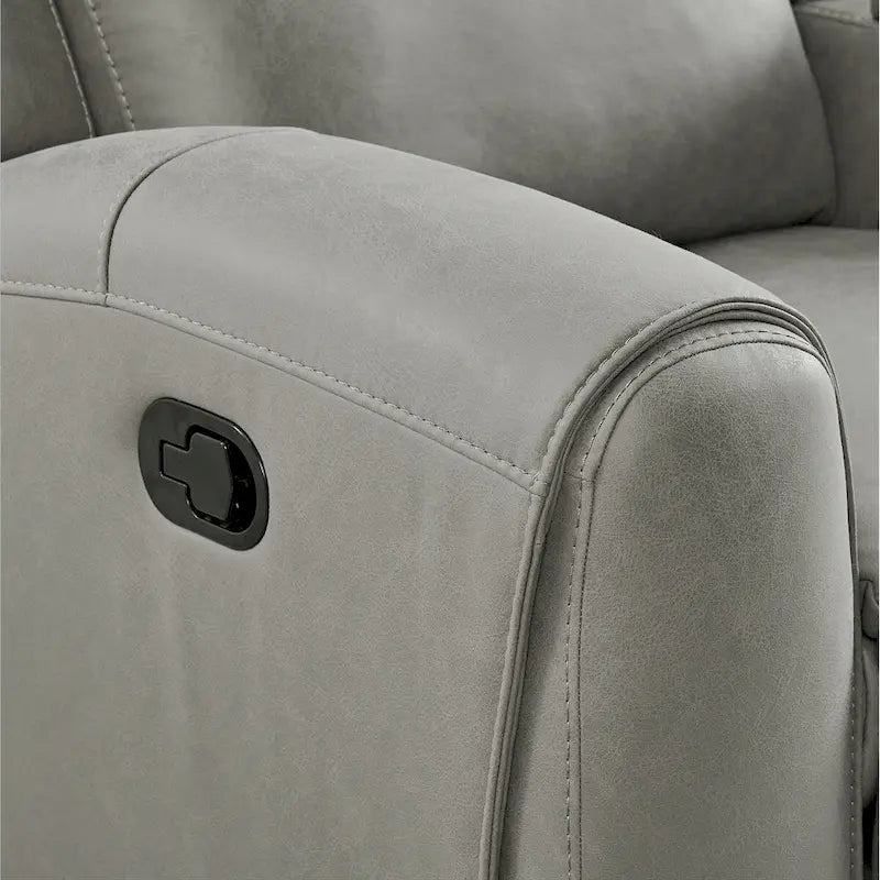 Transitional Manual Reclining Sofa in Gray - Cushioned Back, Track Arms, Pull-Tab Lever, 3-Seater