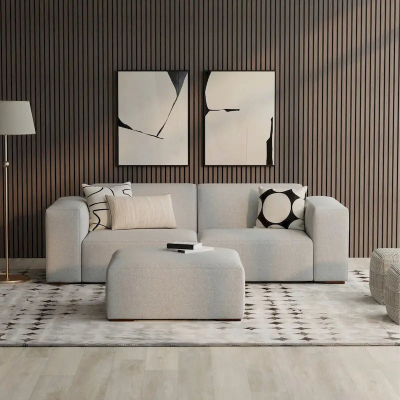 2-Seater Modular Sofa and Ottoman Set High-Density Foam Cores Solid Wood Feet Contemporary Living Room Furniture