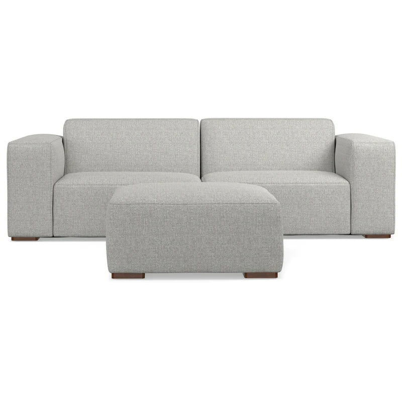 2-Seater Modular Sofa and Ottoman Set High-Density Foam Cores Solid Wood Feet Contemporary Living Room Furniture