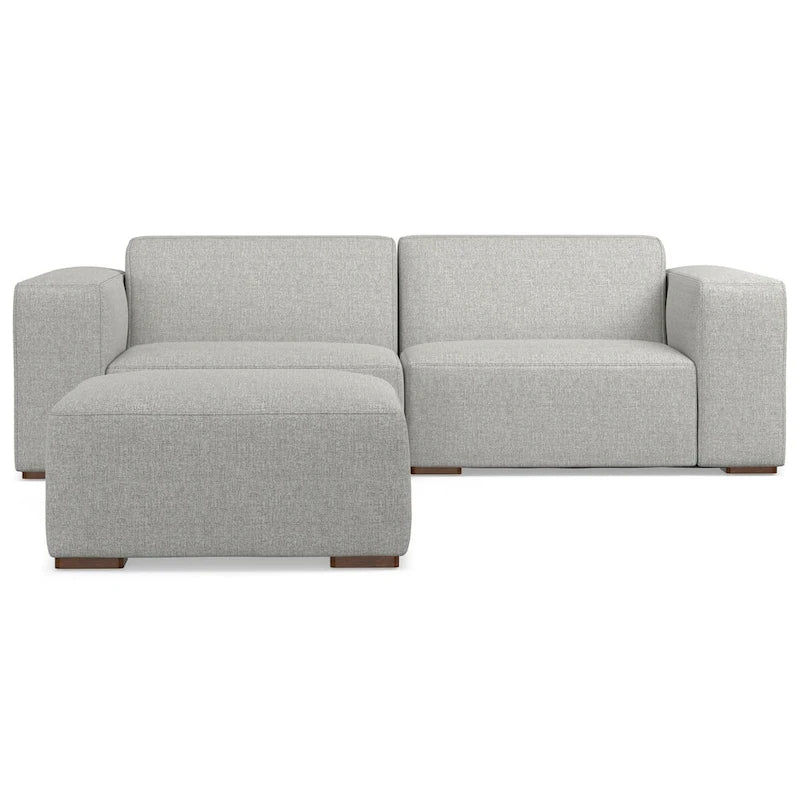 2-Seater Modular Sofa and Ottoman Set High-Density Foam Cores Solid Wood Feet Contemporary Living Room Furniture