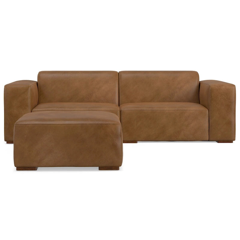 2-Seater Modular Sofa and Ottoman Set High-Density Foam Cores Solid Wood Feet Contemporary Living Room Furniture