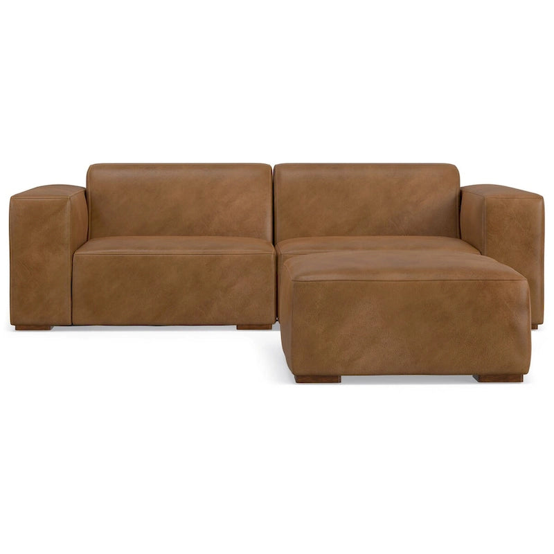 2-Seater Modular Sofa and Ottoman Set High-Density Foam Cores Solid Wood Feet Contemporary Living Room Furniture