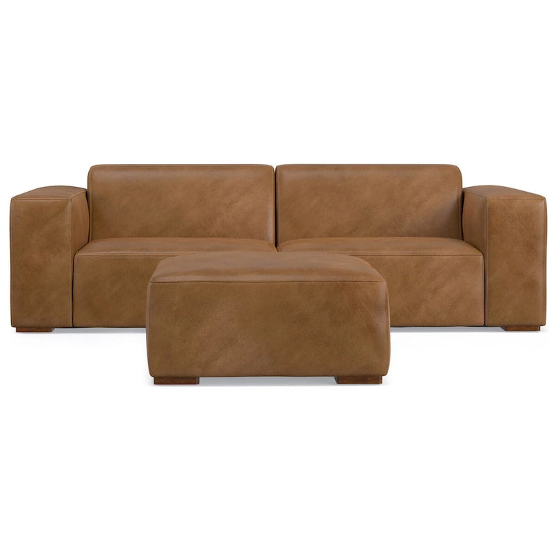 2-Seater Modular Sofa and Ottoman Set High-Density Foam Cores Solid Wood Feet Contemporary Living Room Furniture