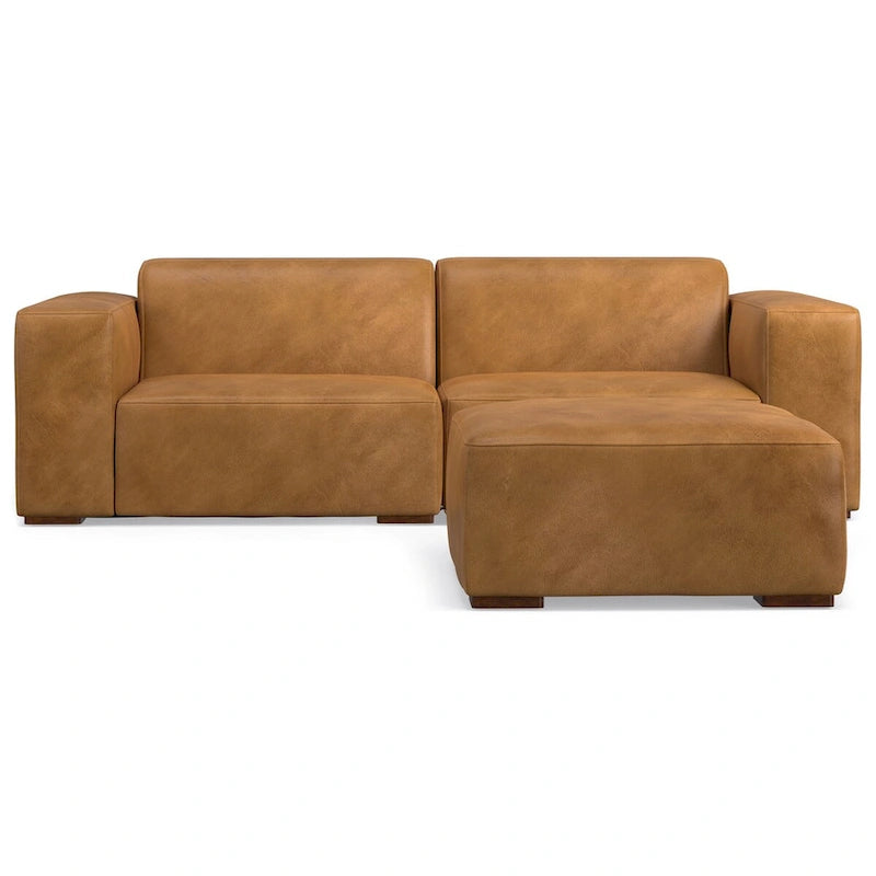 2-Seater Modular Sofa and Ottoman Set High-Density Foam Cores Solid Wood Feet Contemporary Living Room Furniture