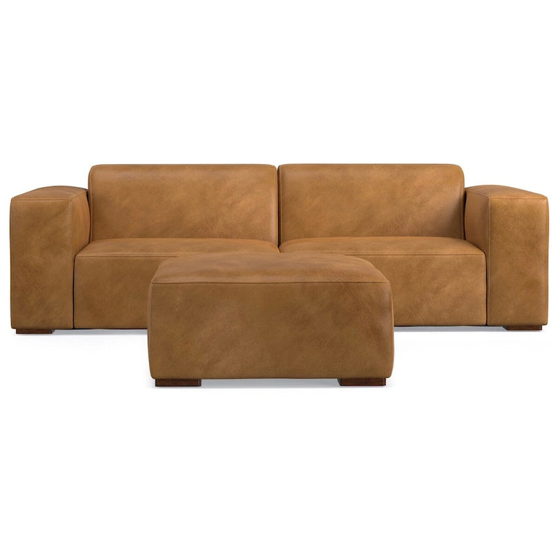 2-Seater Modular Sofa and Ottoman Set High-Density Foam Cores Solid Wood Feet Contemporary Living Room Furniture