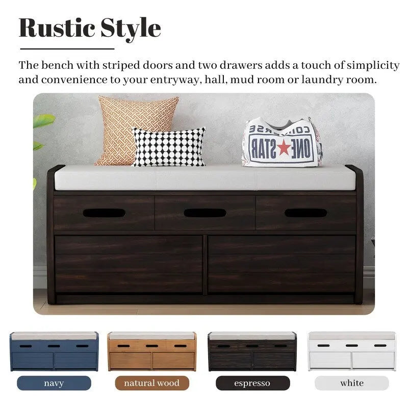Storage Bench with 2 Drawers and Hidden Storage Space