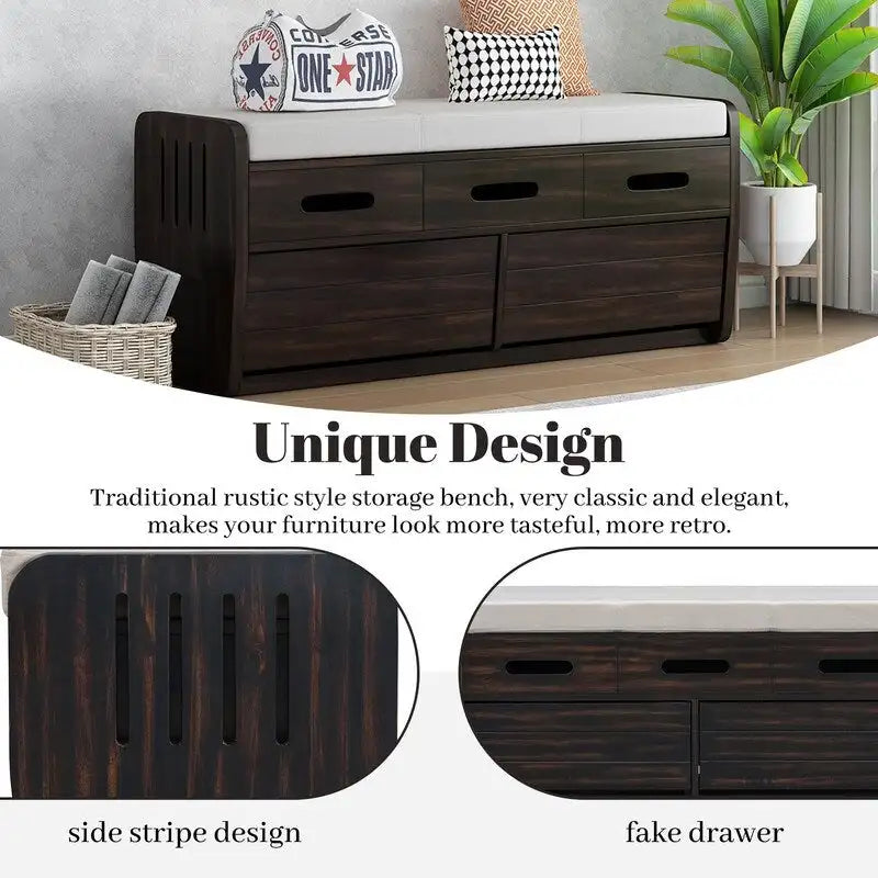 Storage Bench with 2 Drawers and Hidden Storage Space