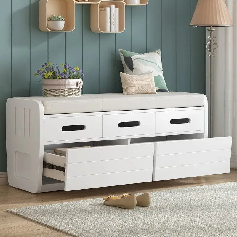 Storage Bench with 2 Drawers and Hidden Storage Space
