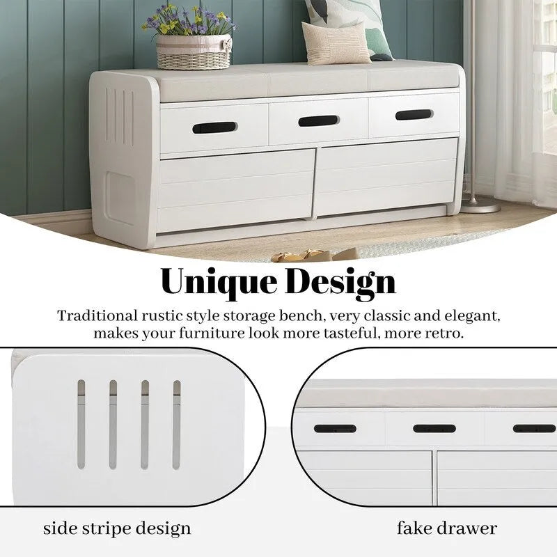 Storage Bench with 2 Drawers and Hidden Storage Space