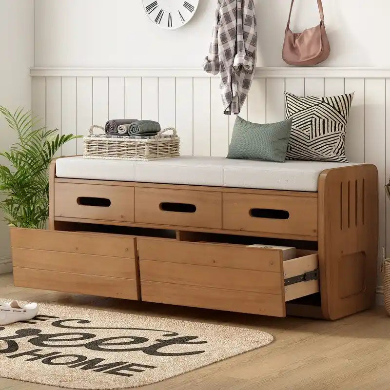 Storage Bench with 2 Drawers and Hidden Storage Space