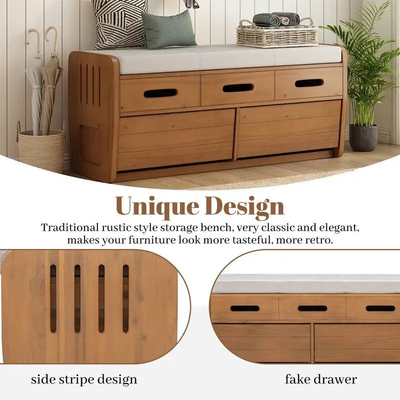 Storage Bench with 2 Drawers and Hidden Storage Space