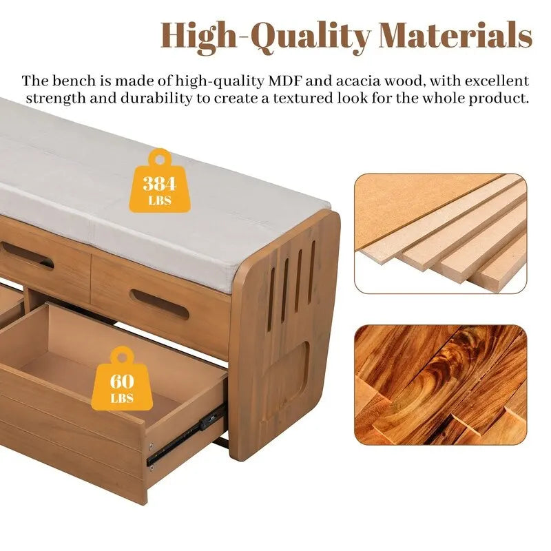 Storage Bench with 2 Drawers and Hidden Storage Space