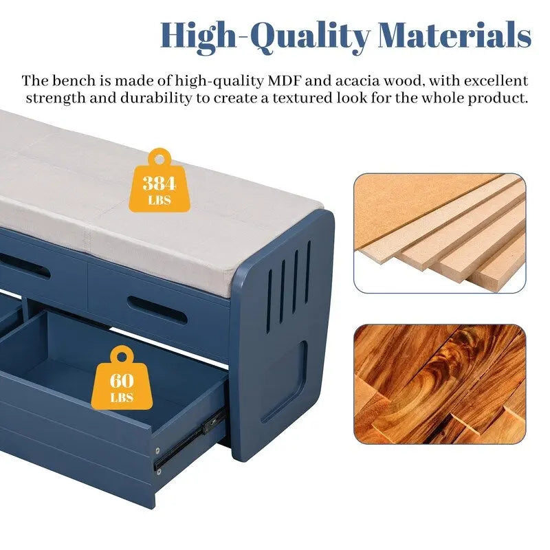Storage Bench with 2 Drawers and Hidden Storage Space