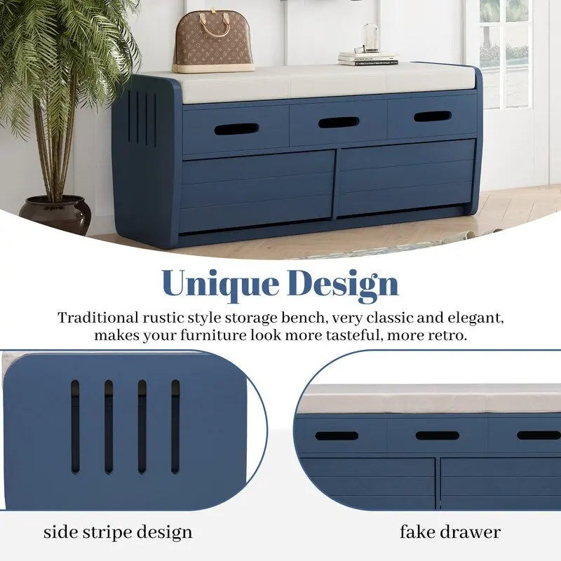 Storage Bench with 2 Drawers and Hidden Storage Space