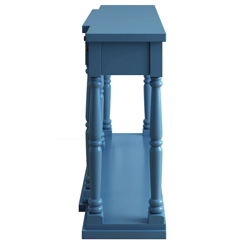 Retro Console Table - 4 Drawers & 1 Shelf, MDF Top with Pine Legs, 110lb Capacity, Black/White/Blue Available, Country Modern