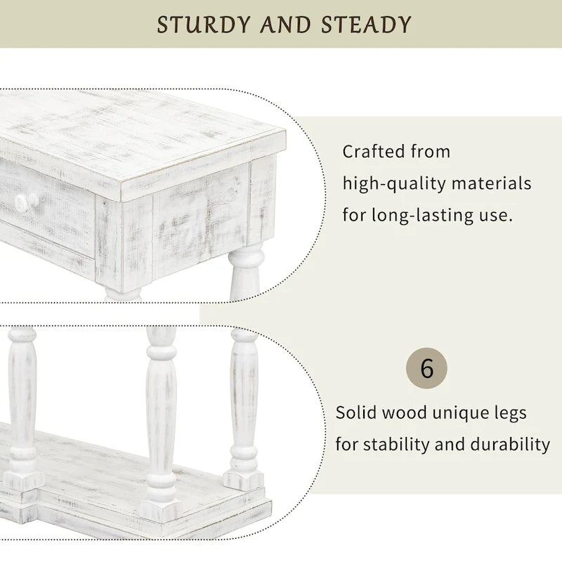 Retro Console Table - 4 Drawers & 1 Shelf, MDF Top with Pine Legs, 110lb Capacity, Black/White/Blue Available, Country Modern