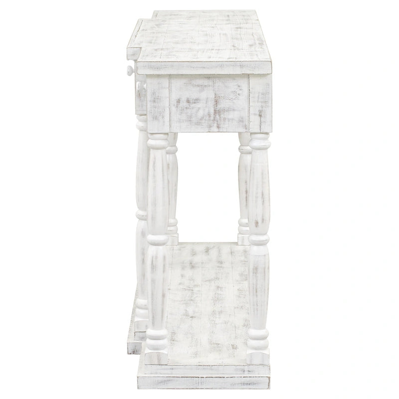 Retro Console Table - 4 Drawers & 1 Shelf, MDF Top with Pine Legs, 110lb Capacity, Black/White/Blue Available, Country Modern