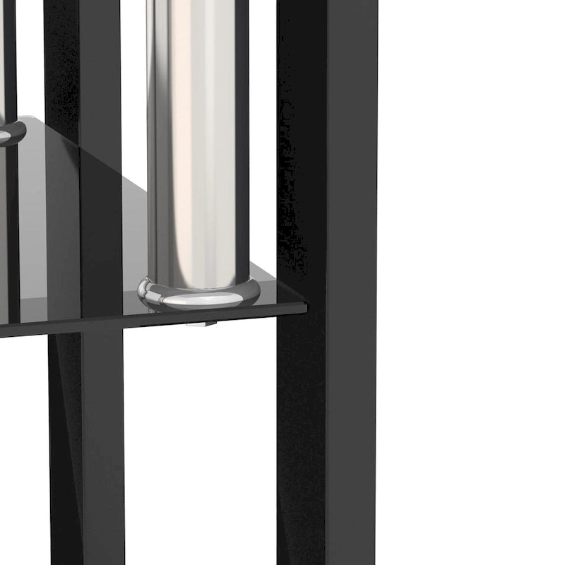 Set of 2 Modern Tempered Glass Tea Table Coffee Table End Table Black Glass Top Metal Legs Square Design