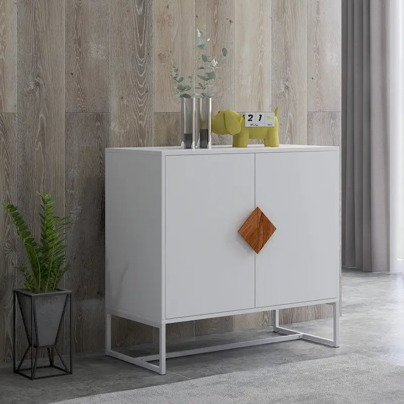 2-Door Sideboard Cabinet with Square Wood Handles - E1 MDF & Iron Frame, UV Painted Surface, 80 lbs Capacity - Multi-Purpose Storage Buffet