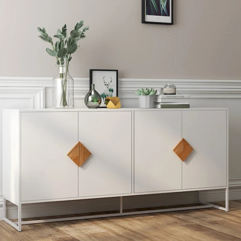 2-Door Sideboard Cabinet with Square Wood Handles - E1 MDF & Iron Frame, UV Painted Surface, 80 lbs Capacity - Multi-Purpose Storage Buffet