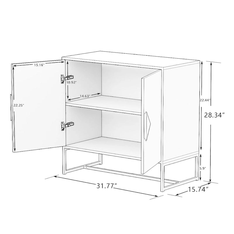 2-Door Sideboard Cabinet with Square Wood Handles - E1 MDF & Iron Frame, UV Painted Surface, 80 lbs Capacity - Multi-Purpose Storage Buffet