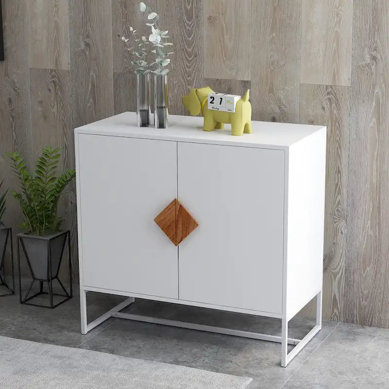2-Door Sideboard Cabinet with Square Wood Handles - E1 MDF & Iron Frame, UV Painted Surface, 80 lbs Capacity - Multi-Purpose Storage Buffet