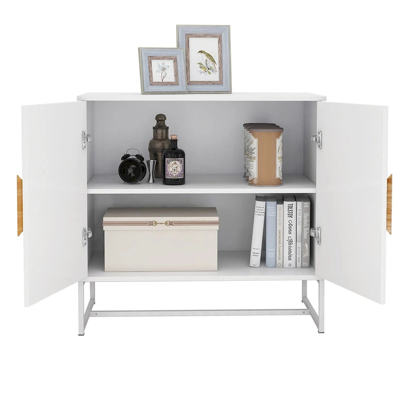 2-Door Sideboard Cabinet with Square Wood Handles - E1 MDF & Iron Frame, UV Painted Surface, 80 lbs Capacity - Multi-Purpose Storage Buffet