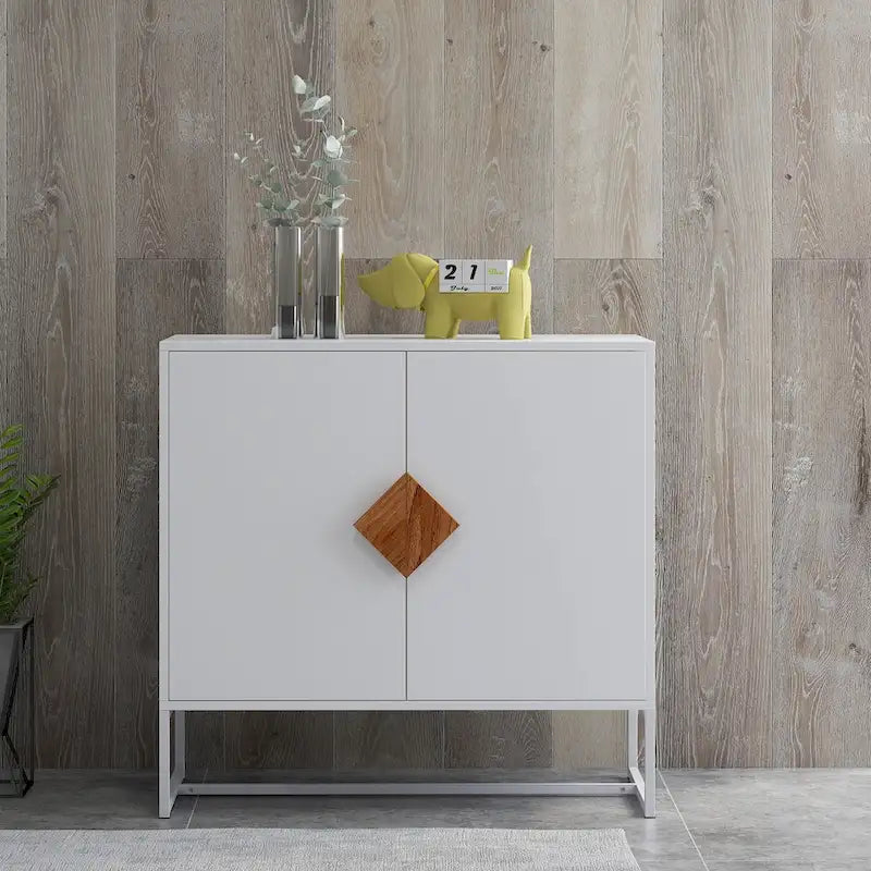 2-Door Sideboard Cabinet with Square Wood Handles - E1 MDF & Iron Frame, UV Painted Surface, 80 lbs Capacity - Multi-Purpose Storage Buffet